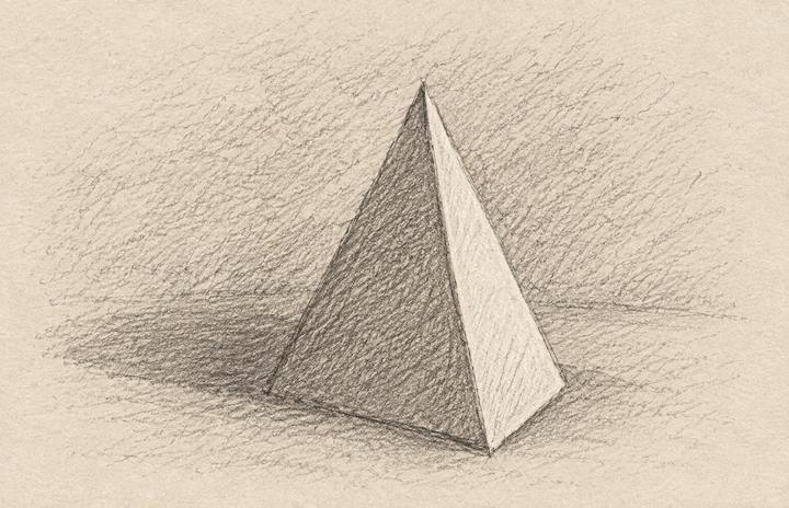 A shaded pencil drawing of a pyramid